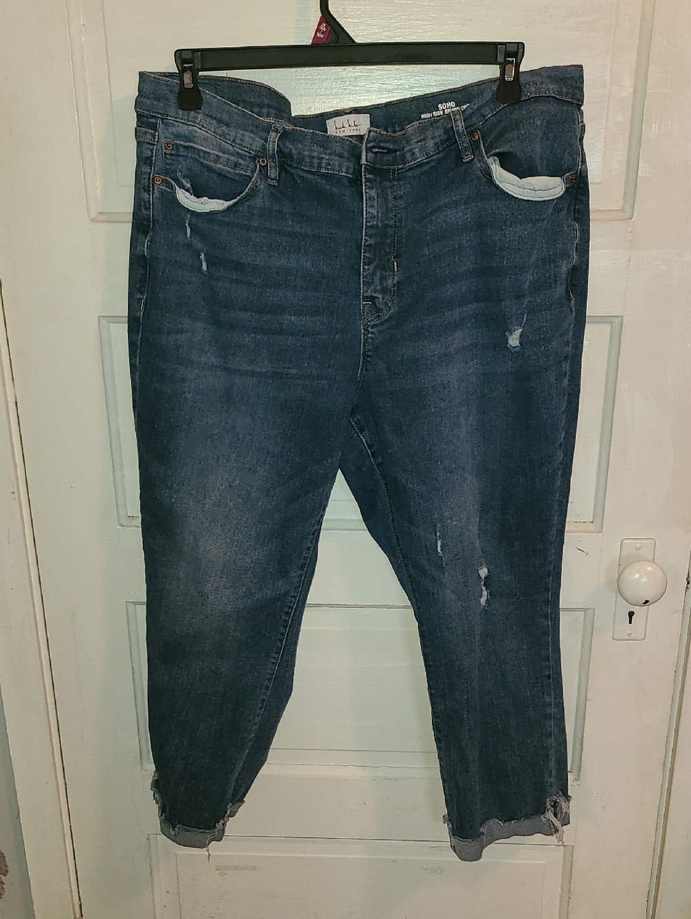Nicole Miller Dark Blue Cropped Distressed Jeans